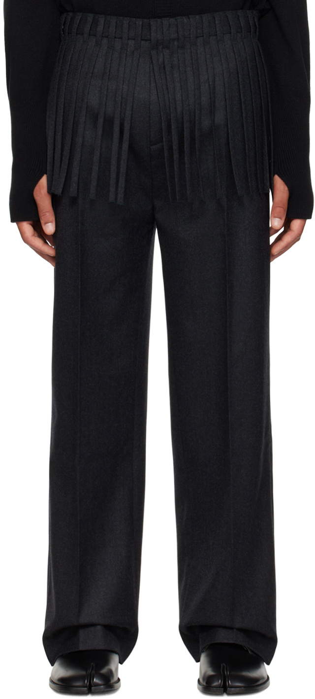T/SEHNE Gray Fringed Trousers