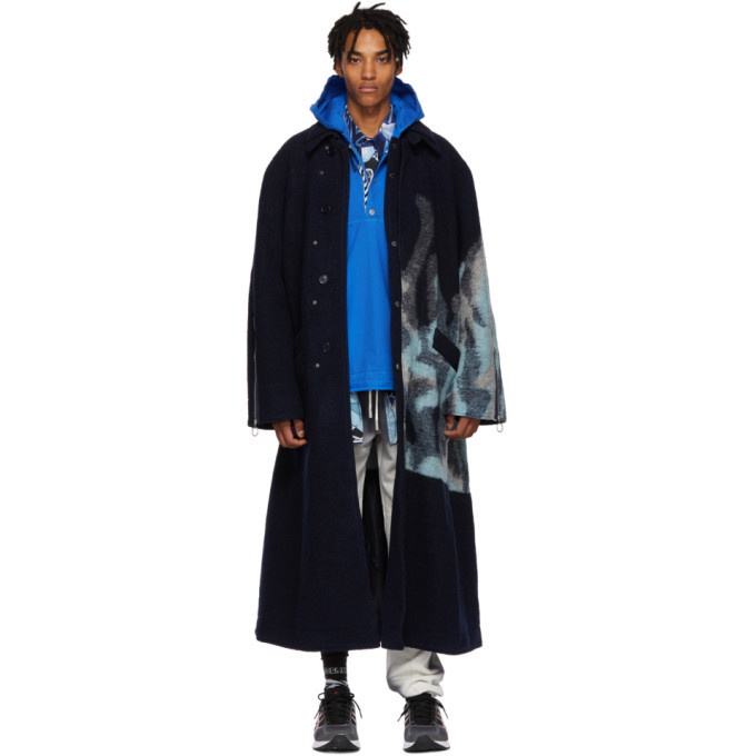 Photo: Off-White Blue Wool Double Collar Coat