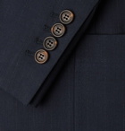 Brunello Cucinelli - Navy Double-Breasted Pinstriped Wool, Linen and Silk-Blend Suit Jacket - Navy