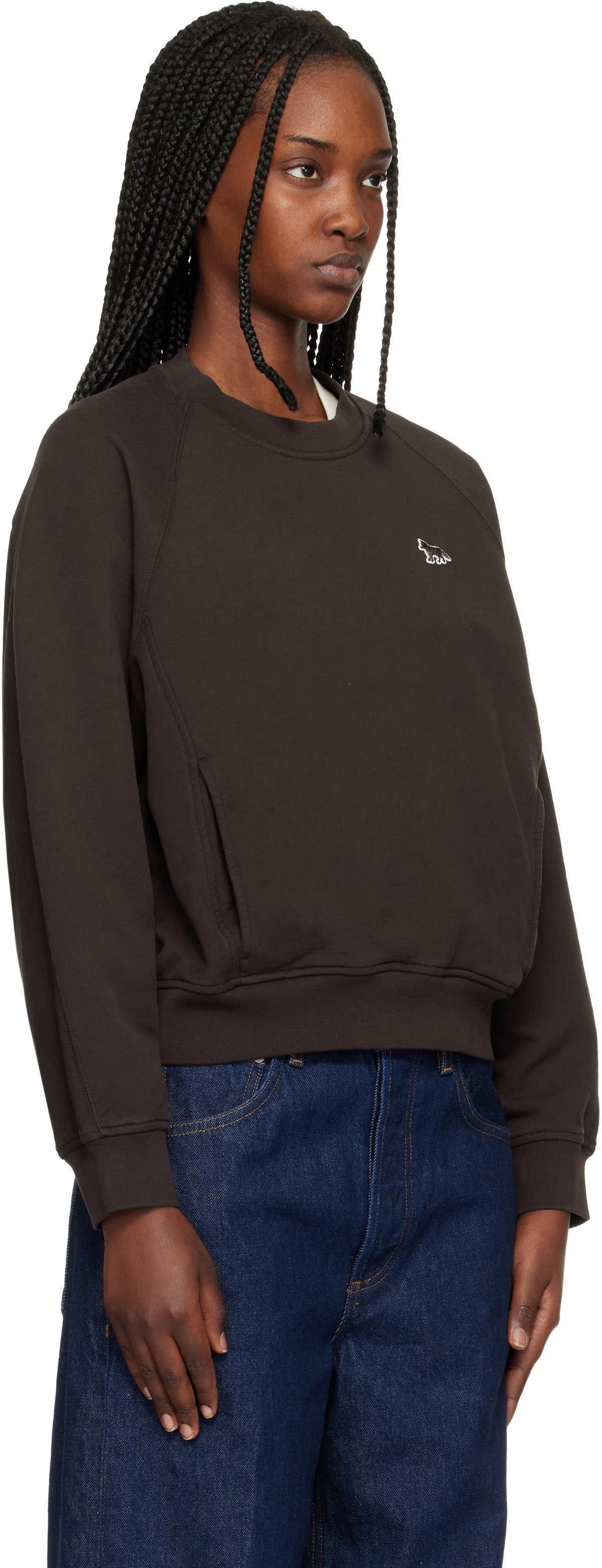 Maison Kitsuné Brown Baby Fox Open Pocket Sweatshirt