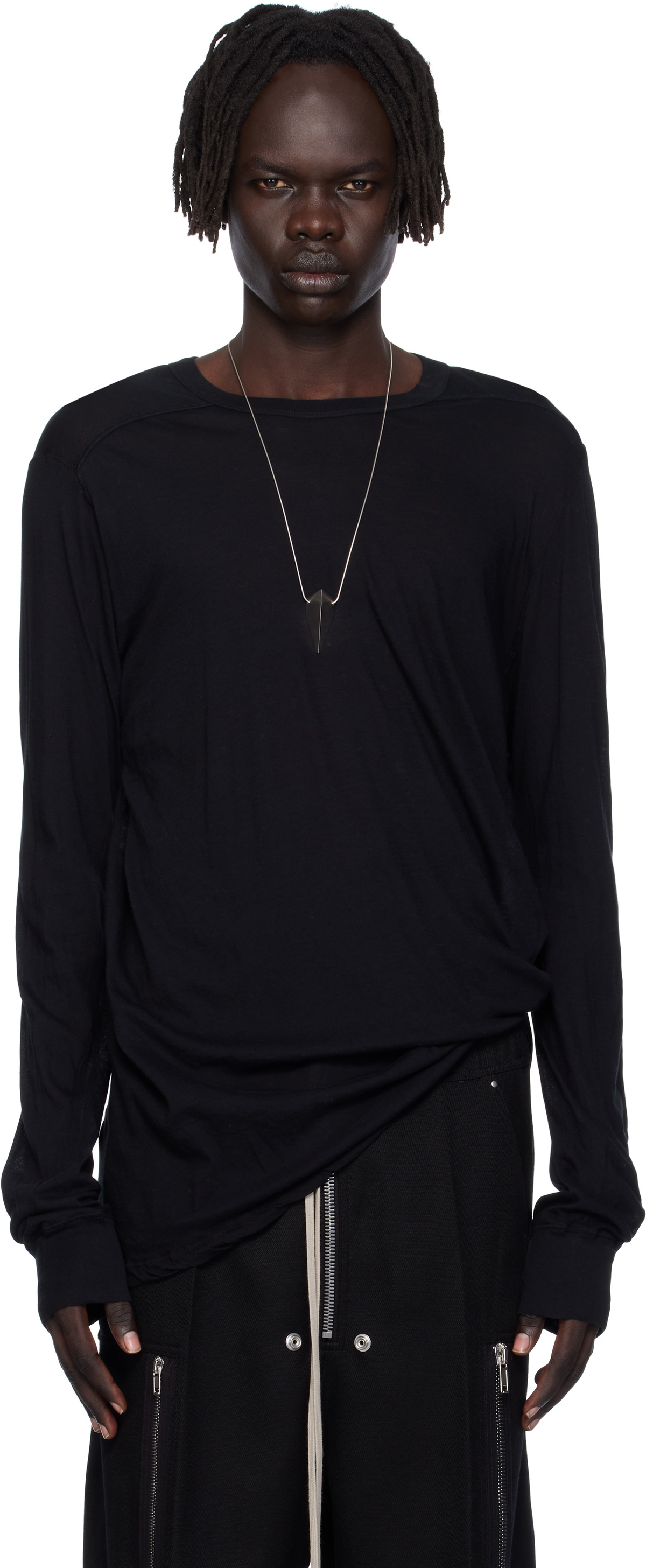 トップス Rick Owens Dylan sleeve T Rick Owens Black Dylan Long Sleeve T-Shirt Rick Owens