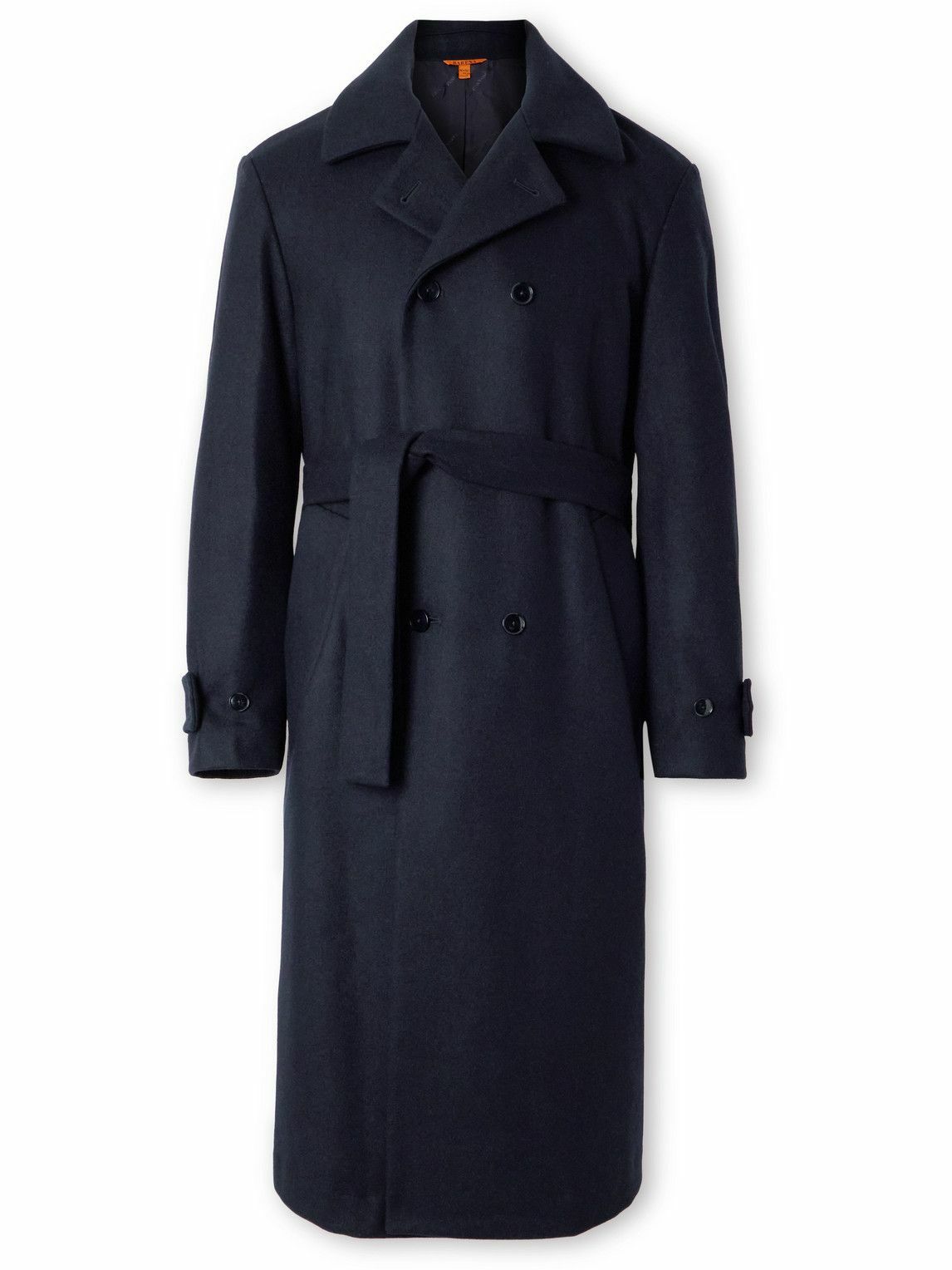 Barena - Double-Breasted Belted Melton Wool-Blend Coat - Blue