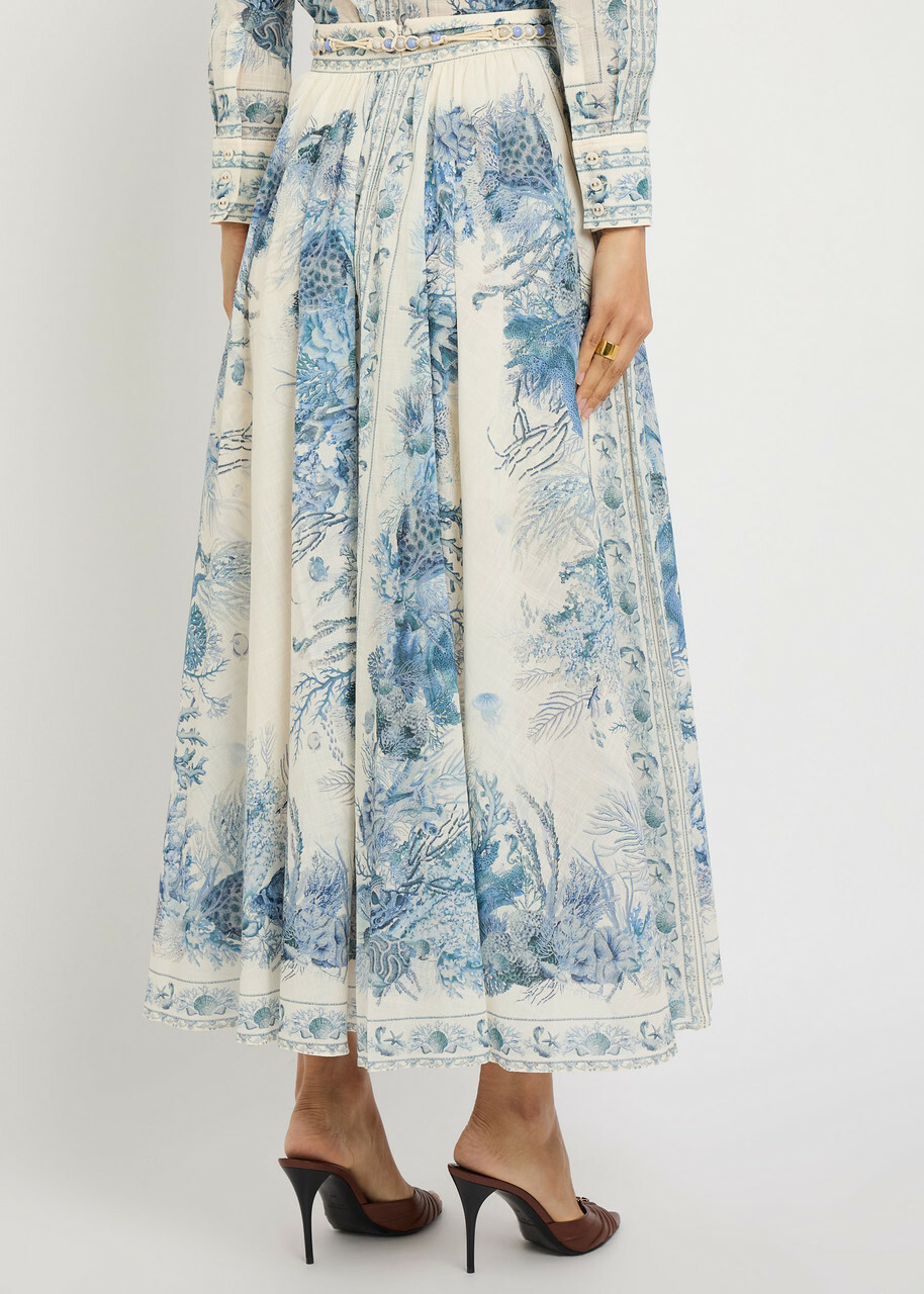 Zimmermann Wanderlust Printed Cotton Maxi Skirt Blue