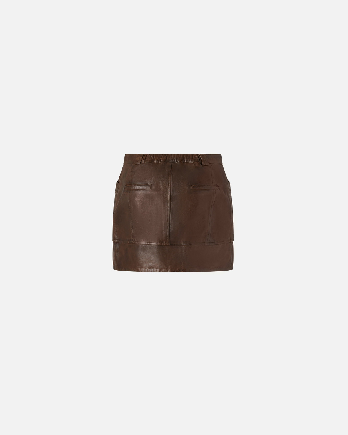 Pinko Leather Mini Skirt With Pockets Brown Sassicaia