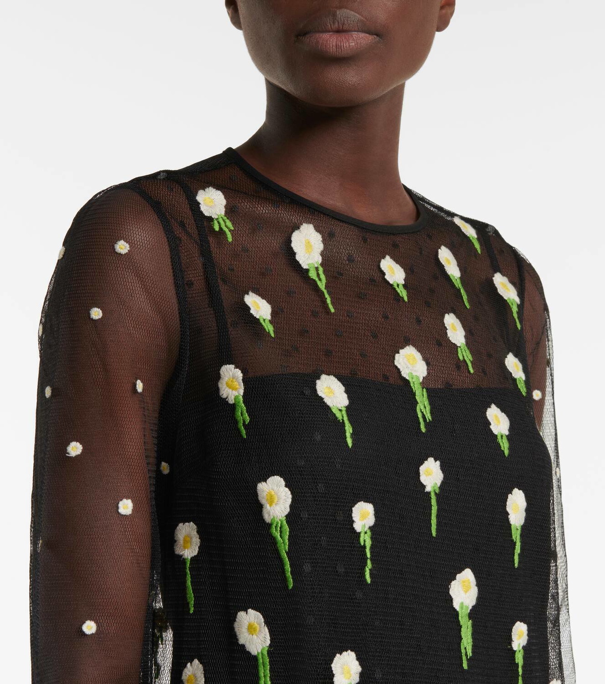 REDValentino Floral point d'espirit tulle midi dress