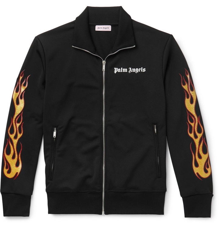 Photo: Palm Angels - Slim-Fit Glittered Printed Tech-Jersey Track Jacket - Black