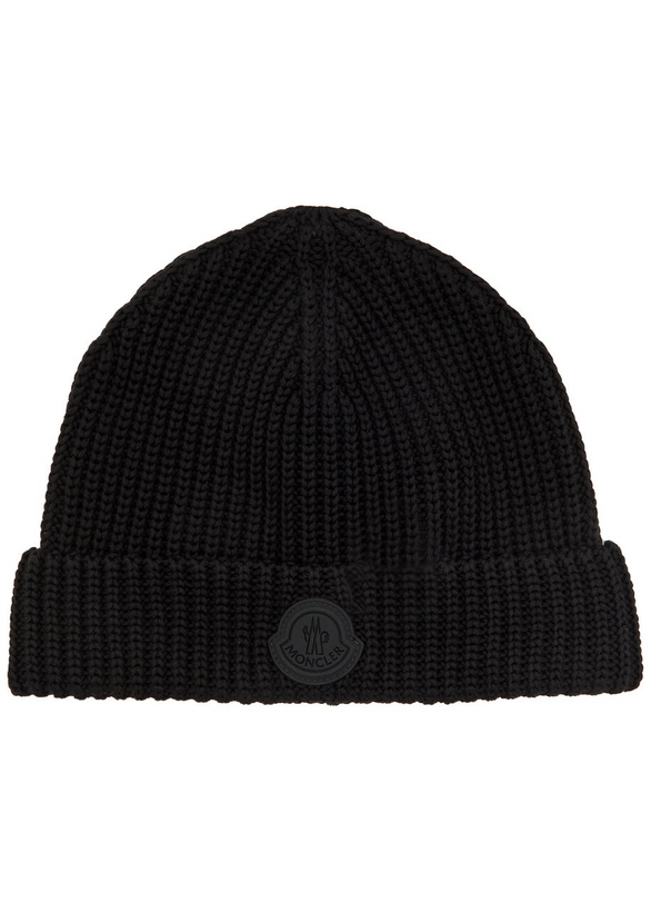 Photo: Moncler Logo-appliquéd Ribbed Cotton-knit Beanie - Black - One Size