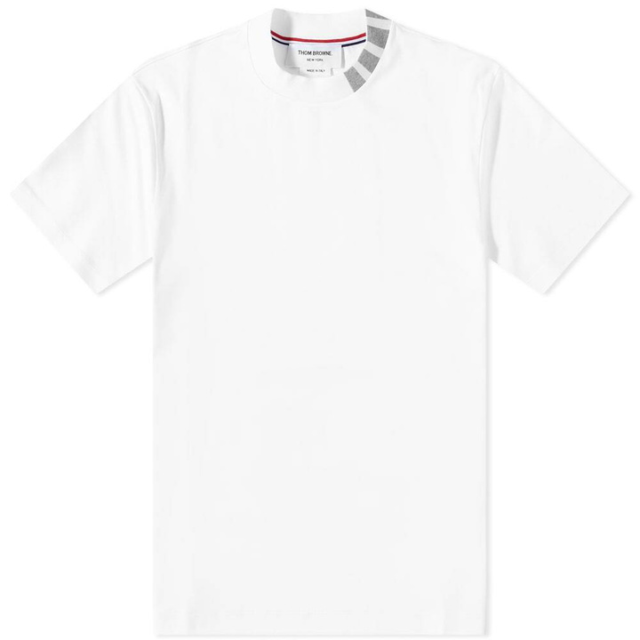 Photo: Thom Browne Men's 4 Bar Mock Neck T-Shirt in White