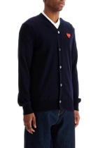 COMME DES GARCONS PLAY navy blue wool cardigan with embroidered red heart unisex Blue
