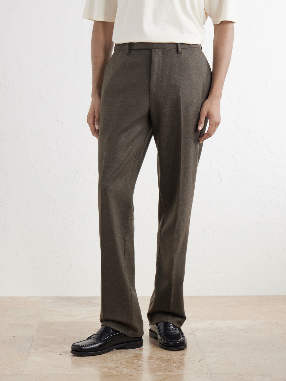 Sunspel - Straight-Leg Wool Brushed Trousers - Green