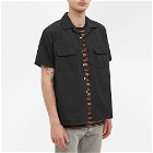 Beams Plus Men's Short Sleeve Open Collar Linen Shirt in Black