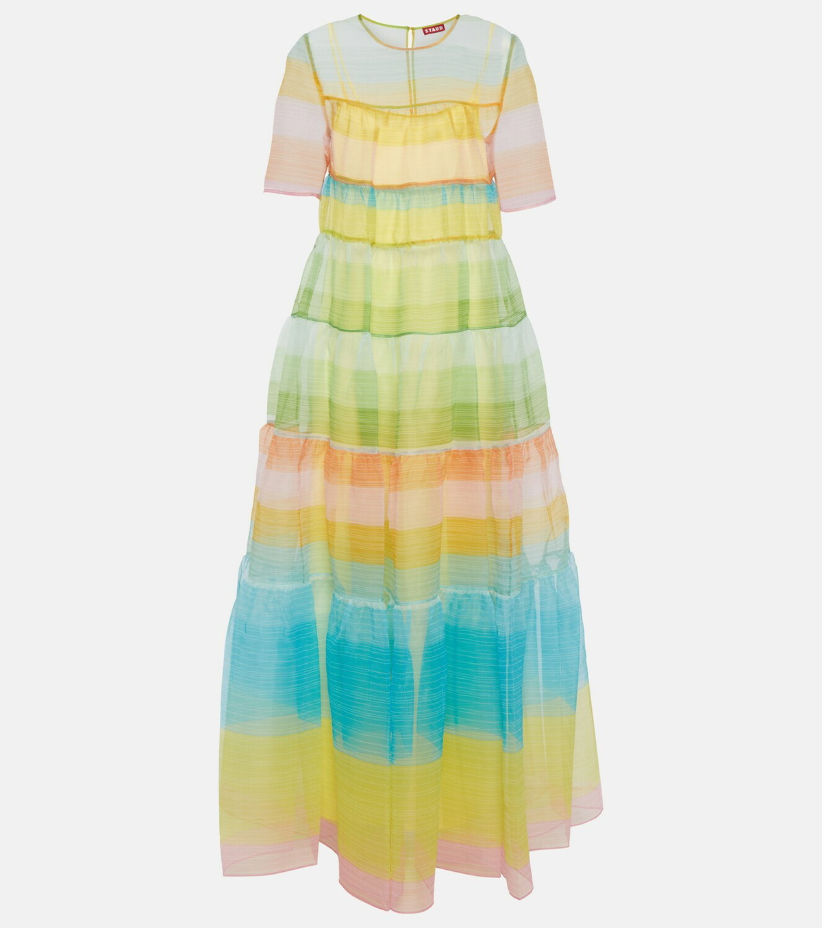knee length dresses for ladies Rainbow Plus Size Tiered Maxi Dress