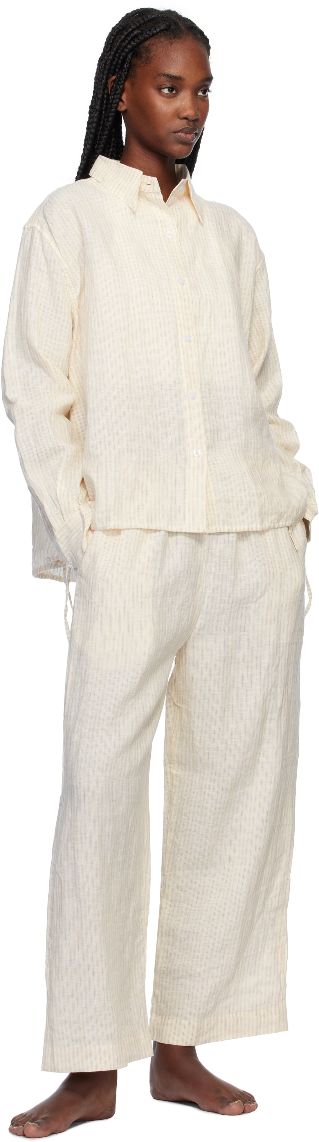 Deiji Studios Off-White Tie Split Pyjama Set