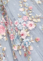 Needle & Thread Lunaria Floral-embroidered Ruffled Tulle Gown Blue