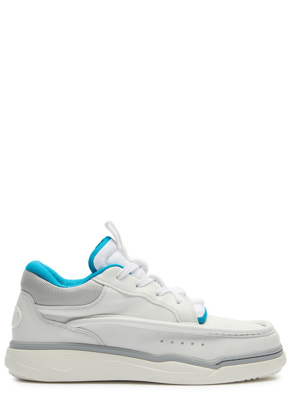 Photo: Valentino Runboot Panelled Leather and Mesh Sneakers White