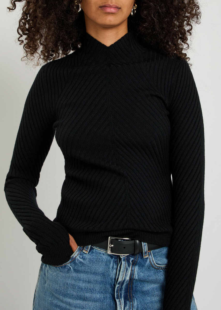 Victoria Beckham Georgia Ribbed Merino Wool Jumper Black