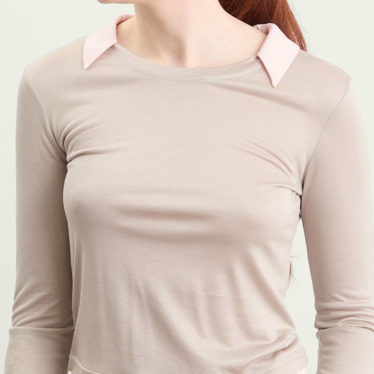 Kijun Women's Collar Jersey Top in Beige