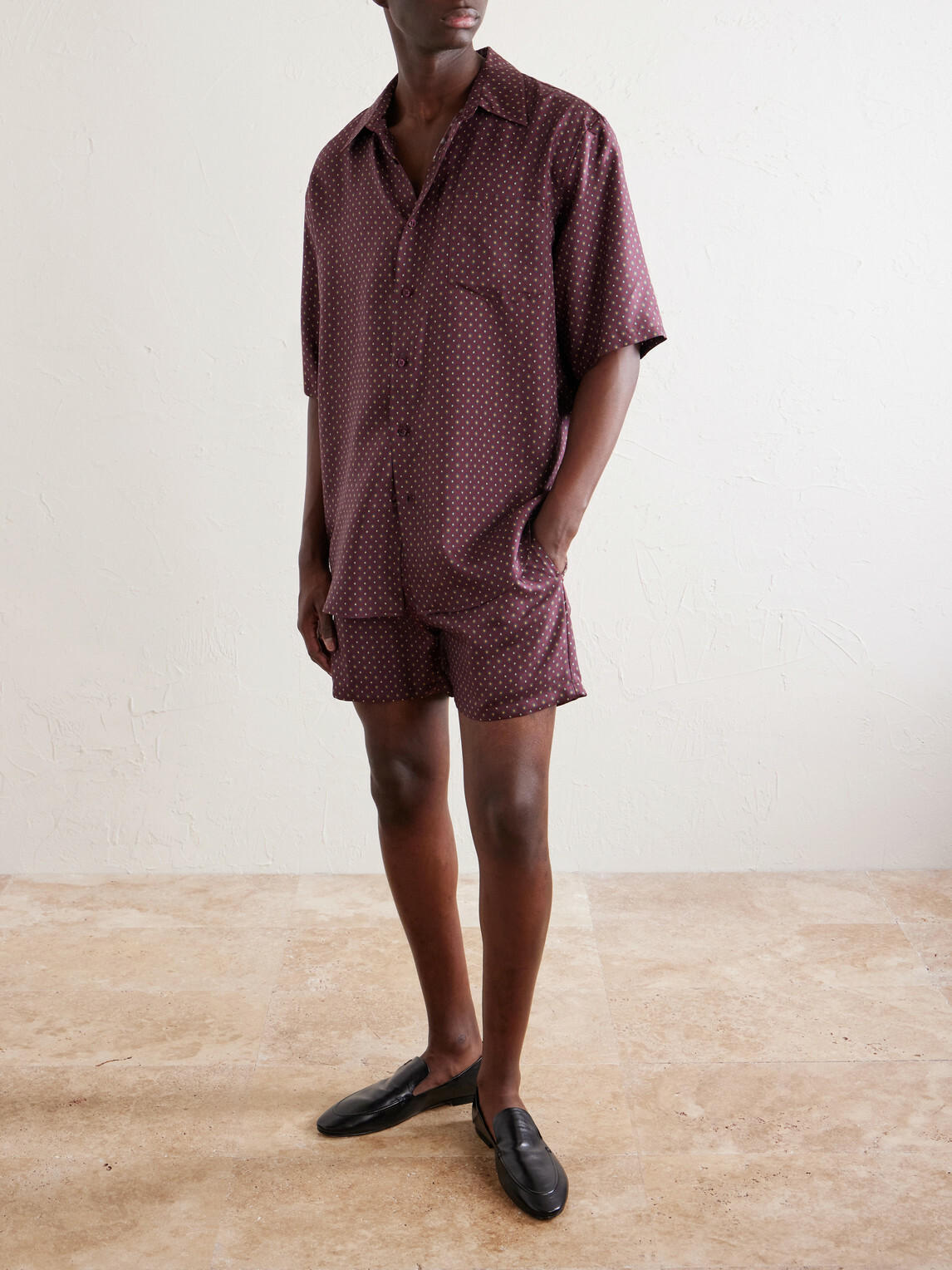 SAINT LAURENT - Printed Silk-Satin Polo Shirt - Burgundy