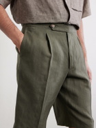 De Petrillo - Straight-Leg Pleated Linen Shorts - Green