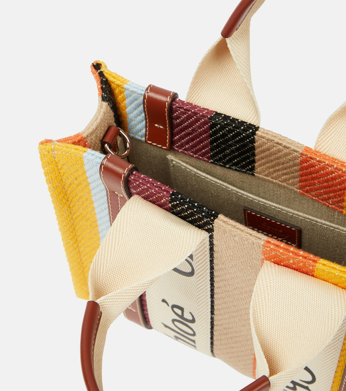 Chloe - Woody Small striped canvas tote Chloe
