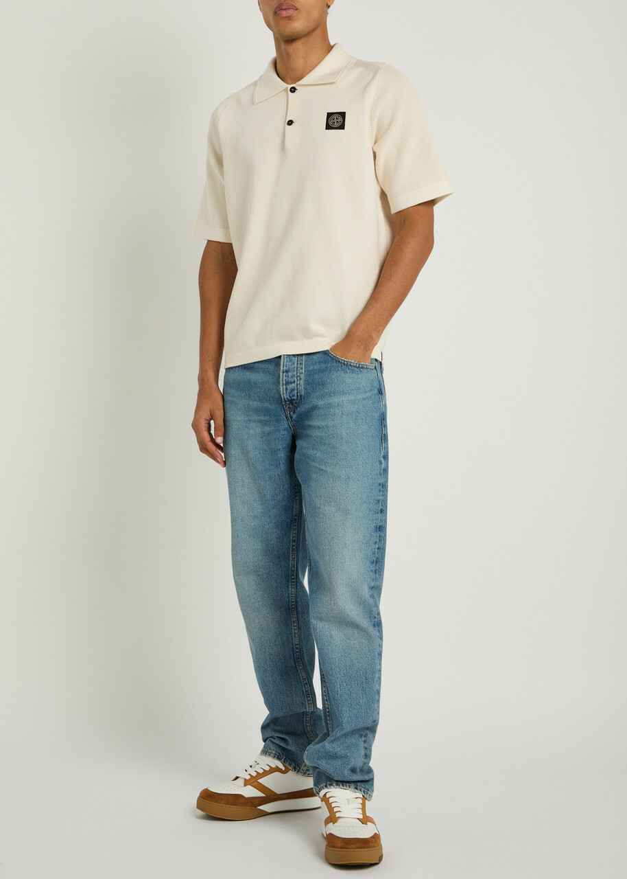 Stone Island Piqué Cotton Polo Shirt Ivory