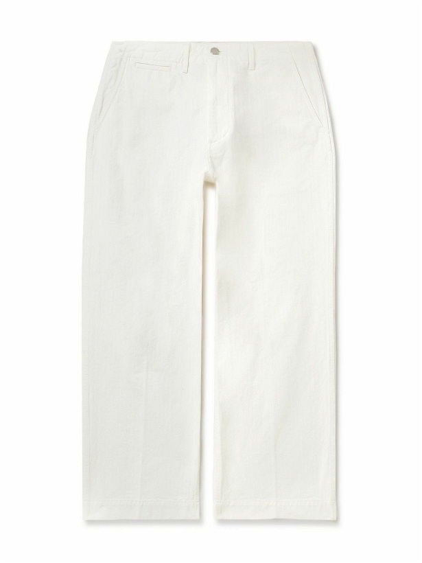 Photo: Beams Plus - Wide-Leg Herringbone Cotton-Twill Trousers - White