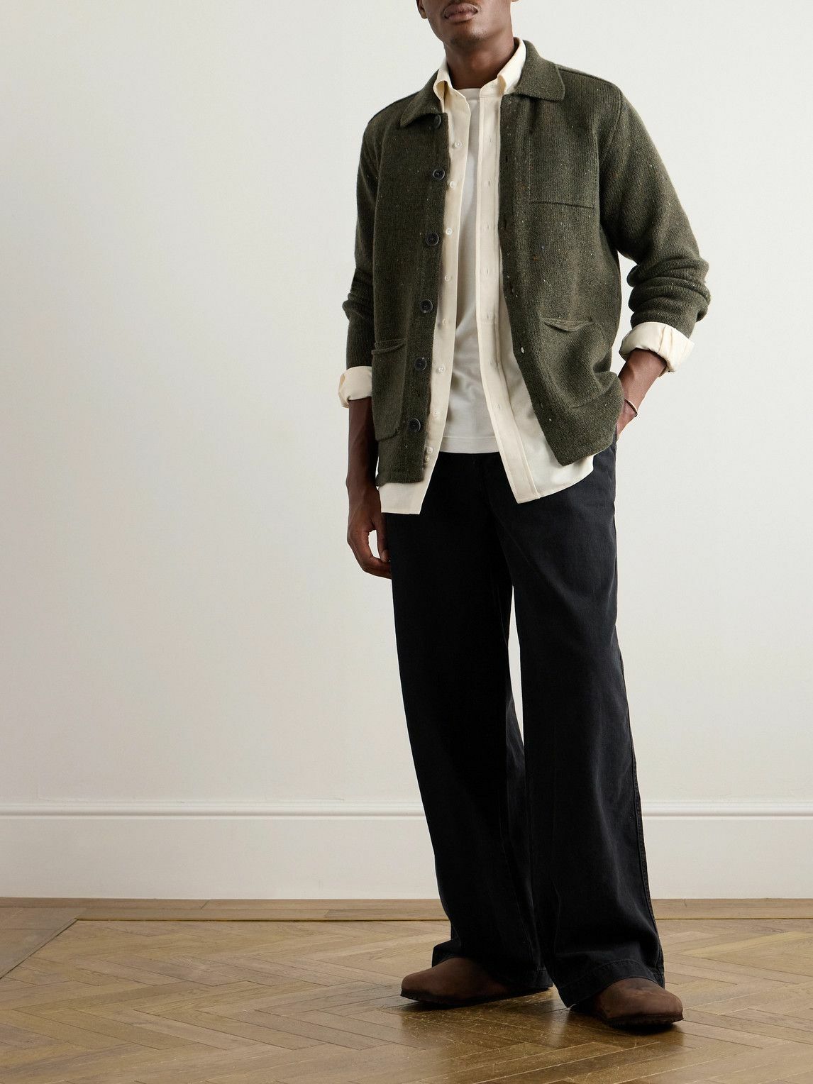 Inis Meáin - Carpenters Merino Wool and Cashmere-Blend Cardigan - Green