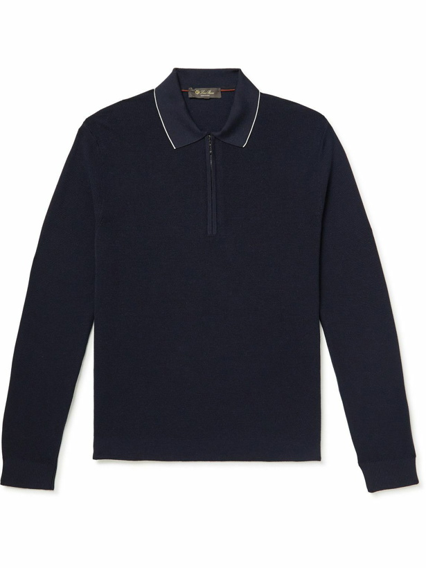 Photo: Loro Piana - Virgin Wool and Silk-Blend Half-Zip Polo Shirt - Blue