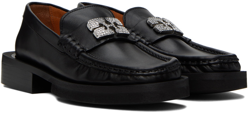 GANNI Black Rhinestone Logo Loafers GANNI