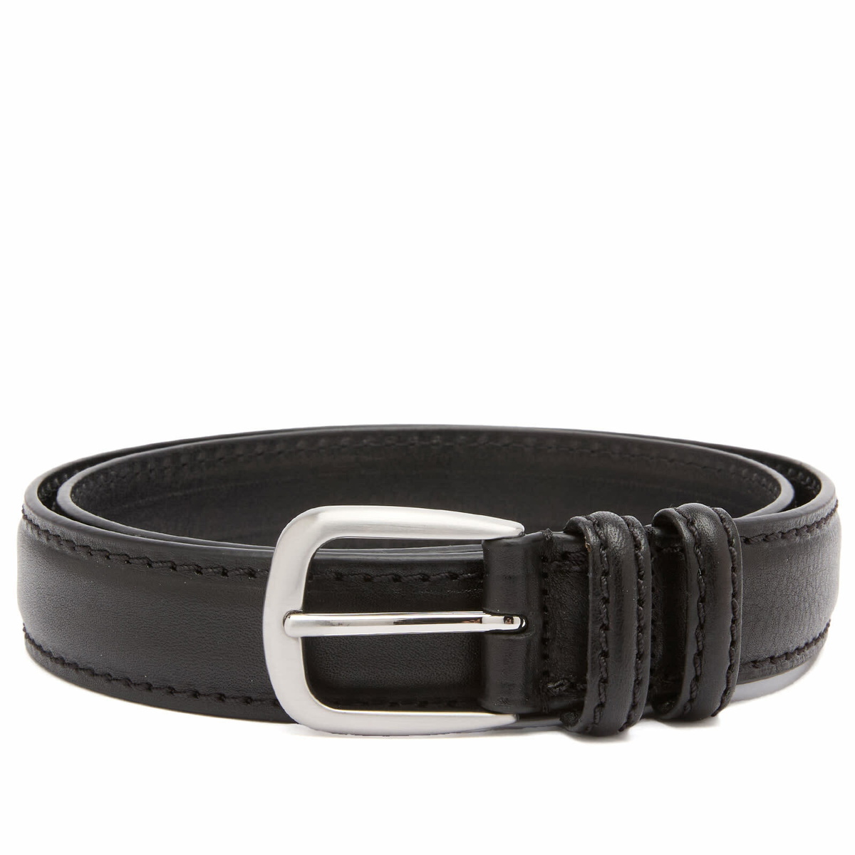 Anderson's Men's Narrow Stitch Trimmed Leather Belt in Black