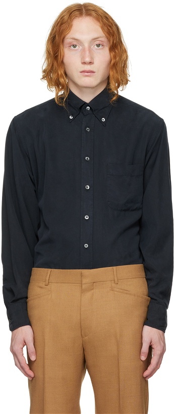 Photo: TOM FORD Navy Garment-Dyed Leisure Shirt