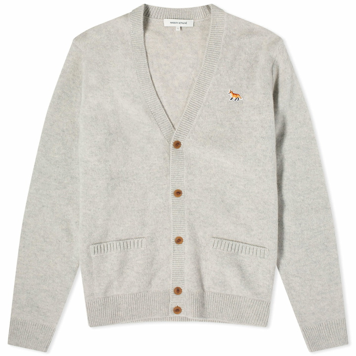 Photo: Maison Kitsuné Men's Baby Fox Patch Regular Cardigan in Light Grey Melange