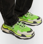 Balenciaga - Triple S Mesh, Nubuck And Leather Sneakers - Men - Green