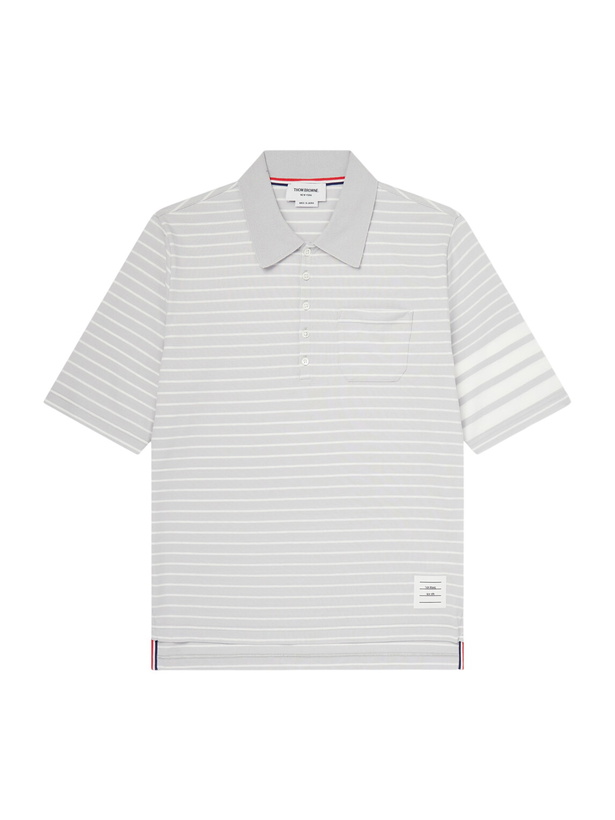 Photo: Thom Browne - Striped Cotton-Jersey Polo Shirt - Gray
