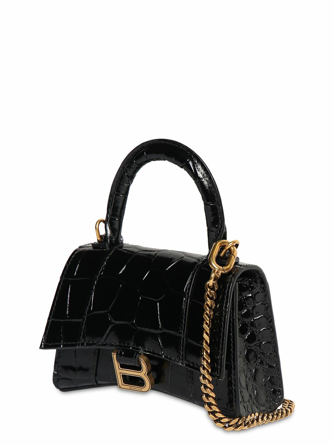 BALENCIAGA - Mini Hourglass Croc Embossed Leather Bag