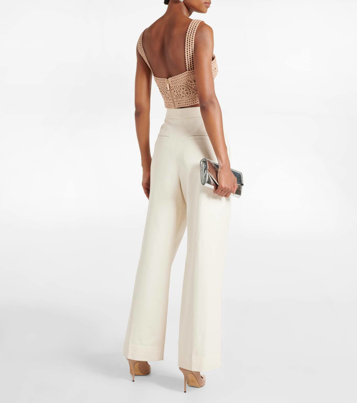 Elie Saab Macramé cotton-blend crop top