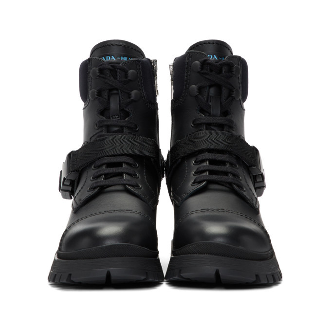 Prada buckle combat outlet boots