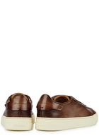 Santoni Ducting Perforated Leather Sneakers Brown 6, Santoni Trainers, Lace up Front
