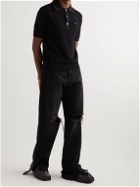 Raf Simons - Slim-Fit Logo-Embroidered Knitted Cotton Polo Shirt - Black
