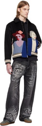KidSuper Black Patchwork Portraits Wool Varsity Jacket