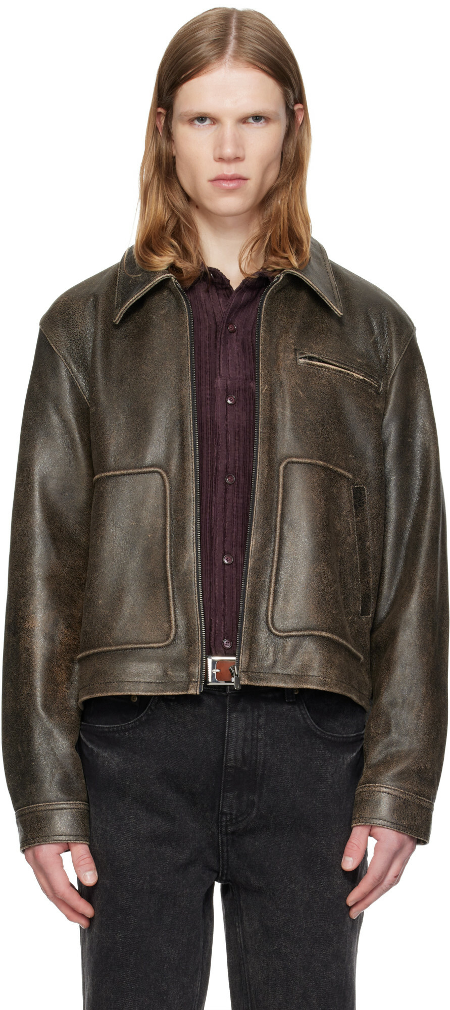 MMIC Brown Aged Leather Jacket