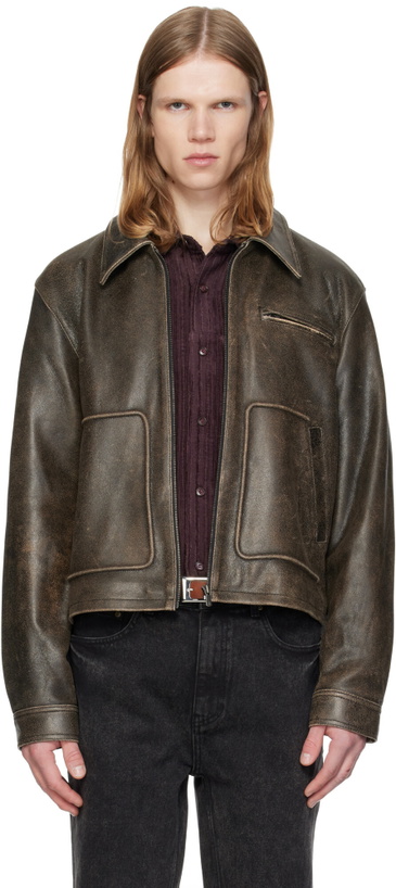 Photo: MMIC Brown Aged Leather Jacket