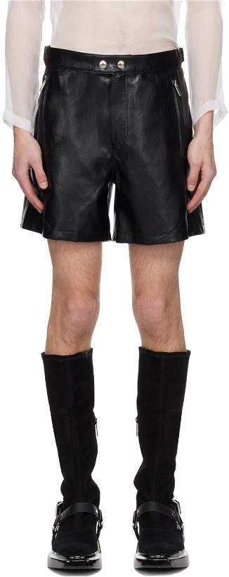Photo: System Black Cinch Strap Faux-Leather Shorts