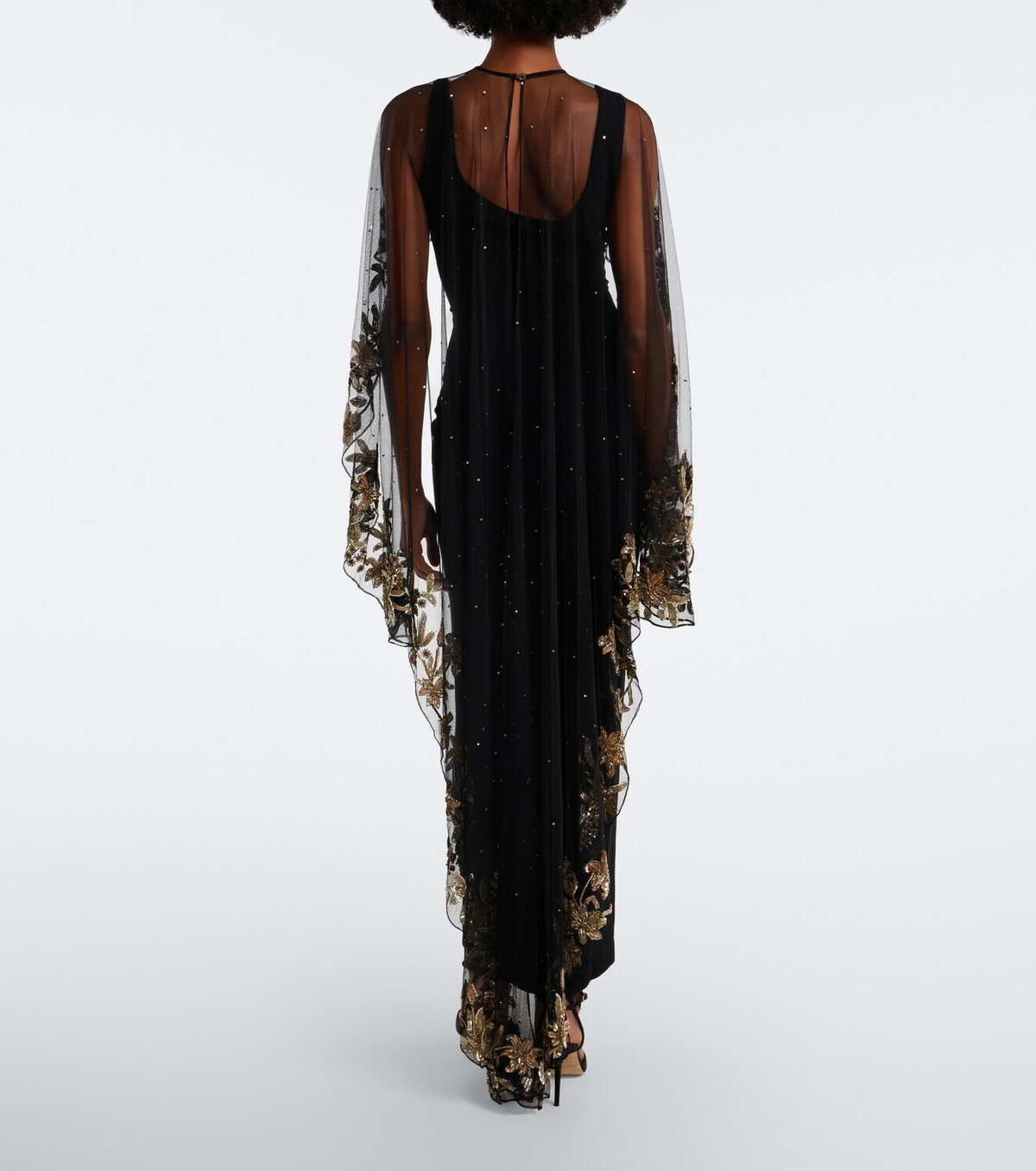 Là Fuori Floral sequined caped gown