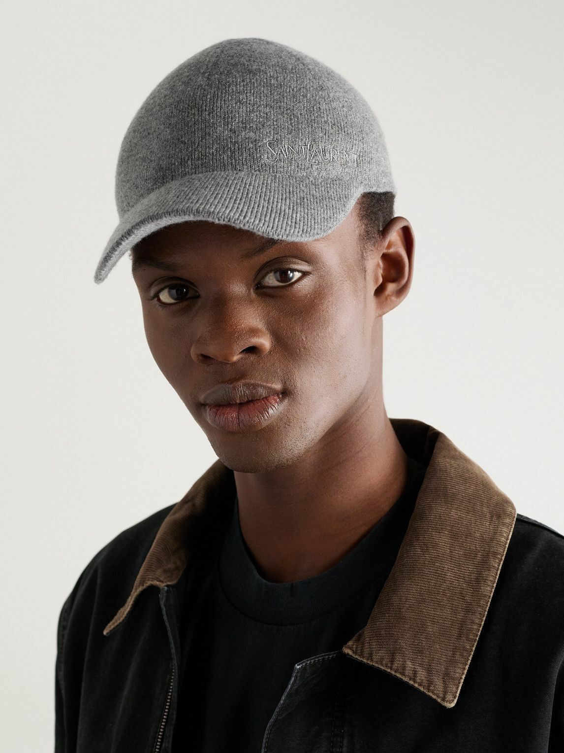 SAINT LAURENT - Logo-Embroidered Ribbed Cashmere Baseball Cap - Gray