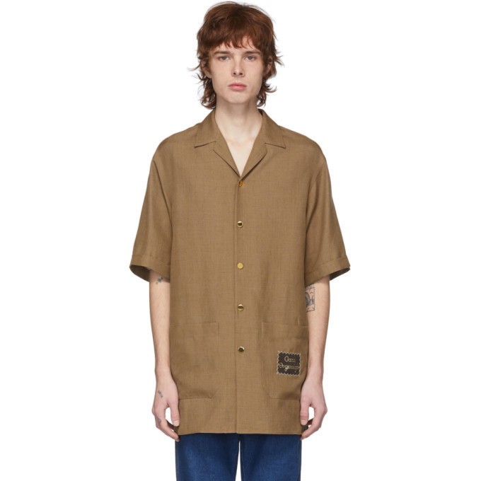 Photo: Gucci Brown Linen Gucci Orgasmique Short Sleeve Shirt