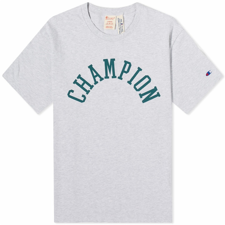 Photo: Champion Reverse Weave Men's College Logo T-Shirt in Grey Marl