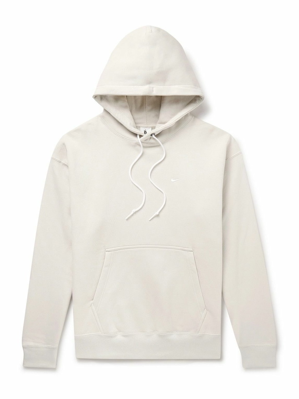 Photo: Nike - Solo Swoosh Logo-Embroidered Cotton-Blend Jersey Hoodie - Neutrals