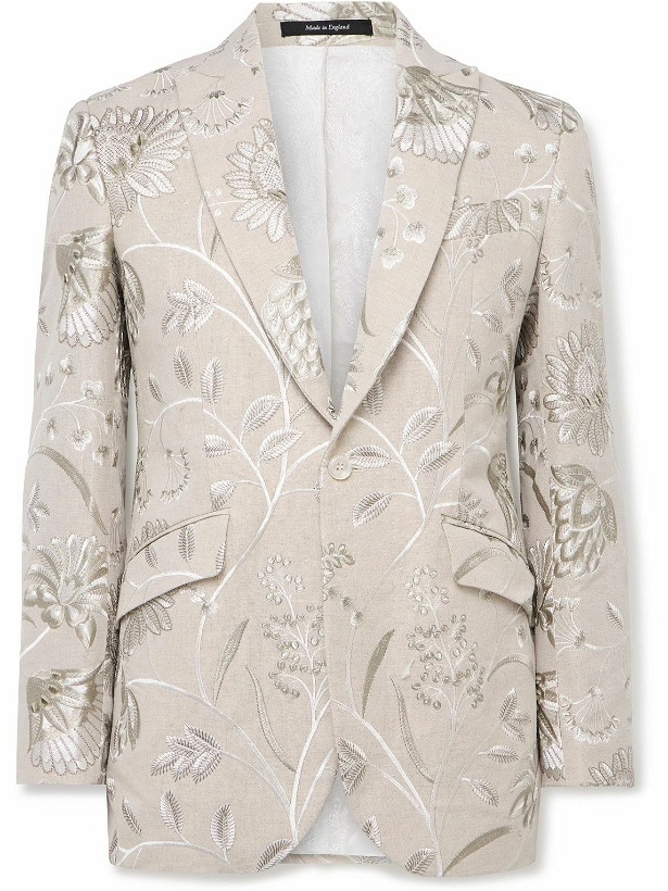Photo: Favourbrook - Newport Embroidered Linen and Cotton-Blend Tuxedo Jacket - Gray