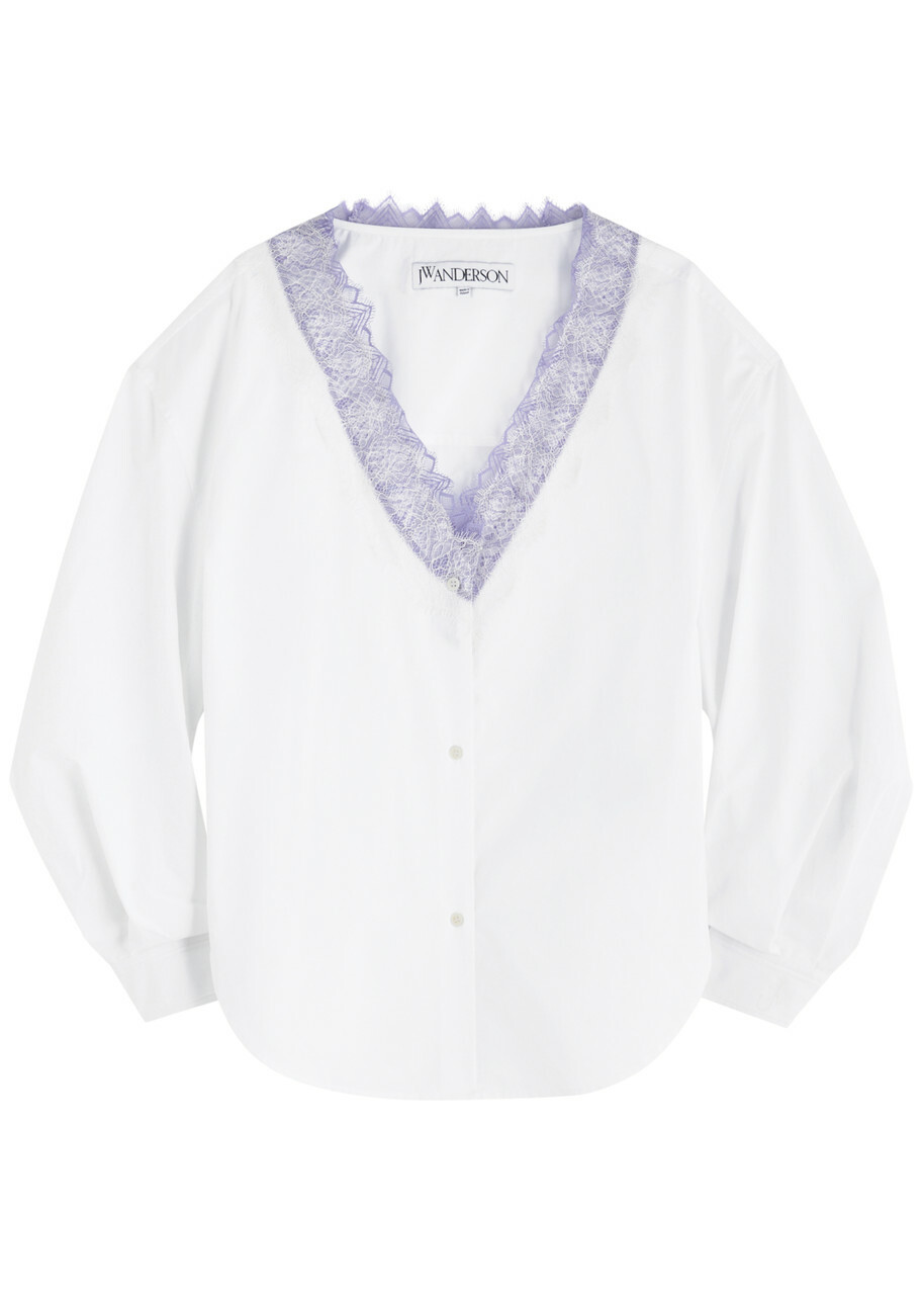 J.W. Anderson, White poplin shirt JW Anderson Striped Asymmetric Cotton Poplin Shirt in White  main image 4